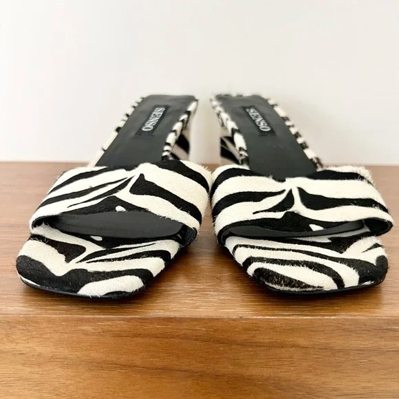 SENSO Zebra Print Open-Toe Slide Sandals in Black and White - Picture 7 of 9